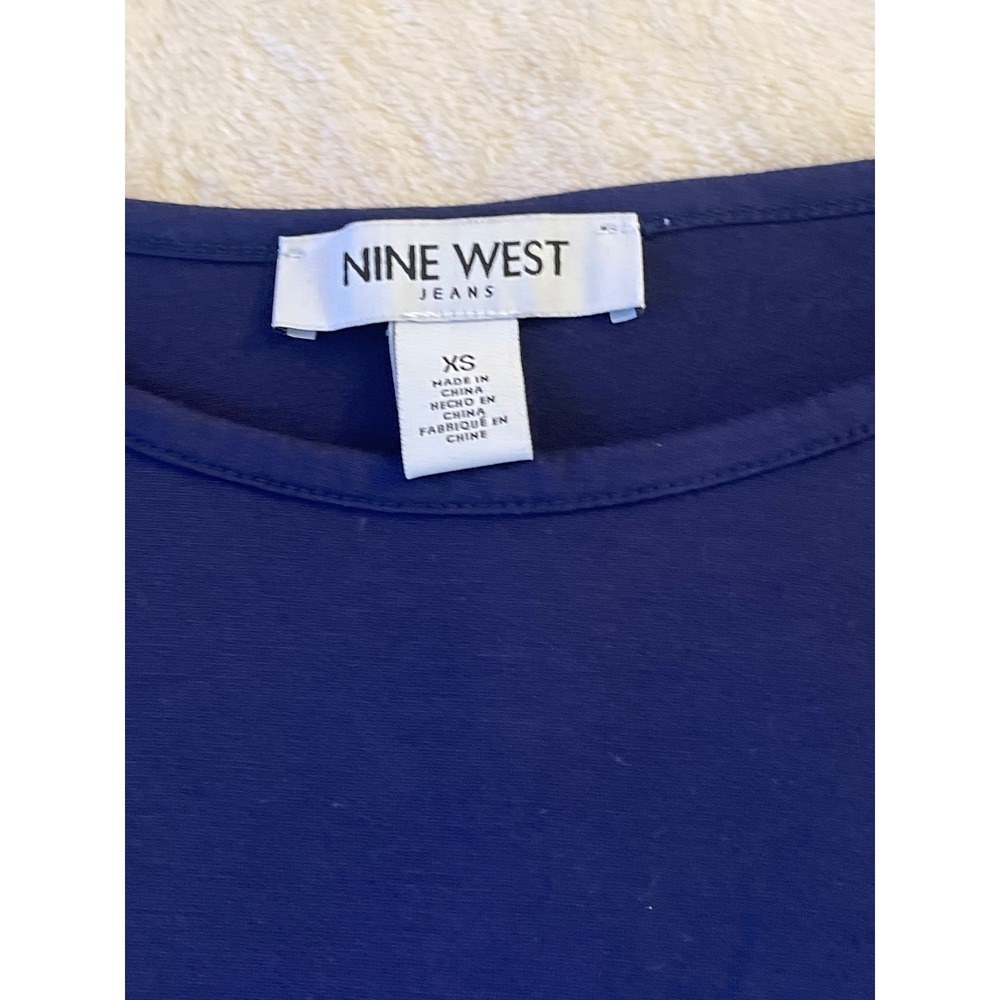 Nine West Jeans Women Navy Blue Flutter Short Sleeve Crew Neck Top XS - Picture 3 of 4